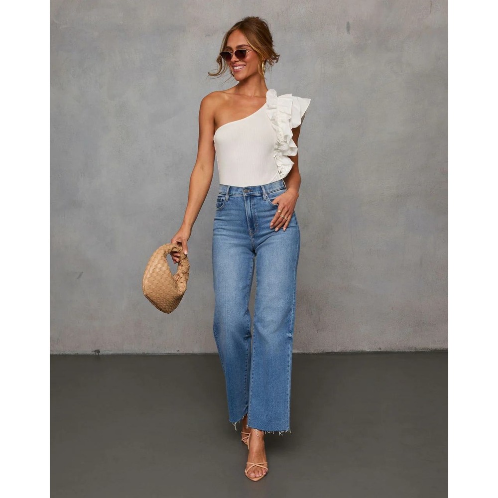 Statement Maker Ribbed One Shoulder Ruffle Bodysu… - image 3